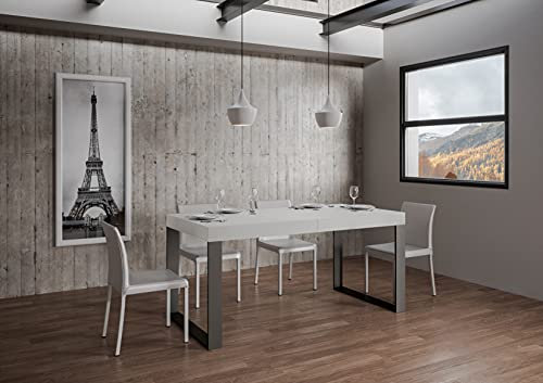 IMAGO FACTORY Tekna Ausziehtisch Tischplatte Weiß Esche 90 x 180 cm, ausziehbar bis 440 cm, Metallrahmen anthrazit