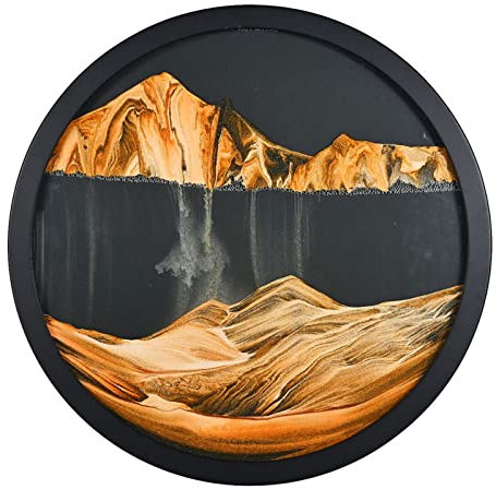 Peinture Sable Fluide Jouets, Sablier 3D Sand Moving, Sablier Decoratif, Jouets De Décoration d'art Mural, Art Cadre Sable Qui Coule Décoration Relaxante pour Bureau Maison,Yellow (Black)