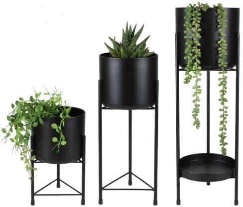 LOT 3 CACHE POT SUR PIED POT DE FLEUR METAL DESIGN LOFT INDUSTRIEL NOIR