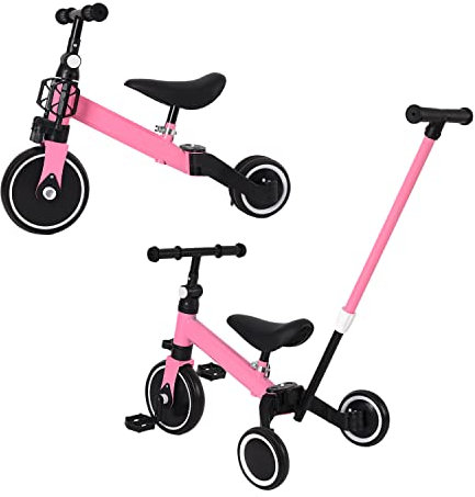 4-in-1 Dreirad für Babys, skalierbar, Dreirad, Fahrrad, Kinder, Laufrad, skalierbar, Mini-Laufrad, Laufrad, mit Schiebegriff und abnehmbaren Pedalen, Dreirad zum Schieben, für Mädchen und Jungen