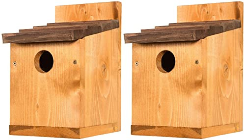 Happy Beaks Classic Garden Bird Nesting Box with Shingle Roof Traditional Redwood Wooden Bird House 30mm Hole ideal for Smaller Birds (Classic Bird Box x2)