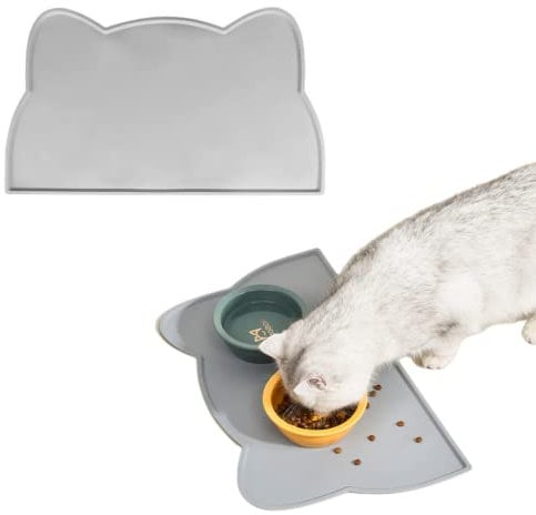 2Pcs Cat Food Mat,Grey Silicone Waterproof Pet Feeding Mat for Cats and Dogs-Non Slip Dog Bowl Mat and Cat Food Mat for Clean Eating Use