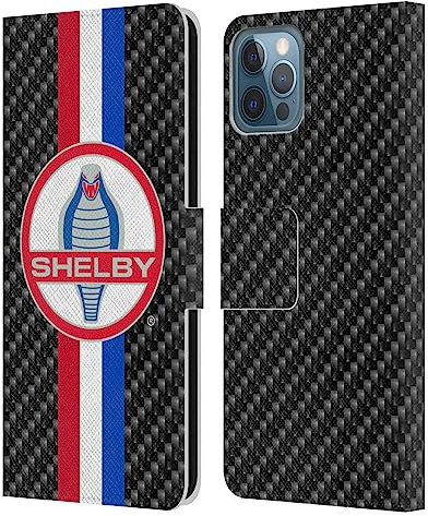 Head Case Designs Offizielle Shelby Kohlefaser Logos Leder Brieftaschen Handyhülle Hülle Huelle kompatibel mit Apple iPhone 12 / iPhone 12 Pro