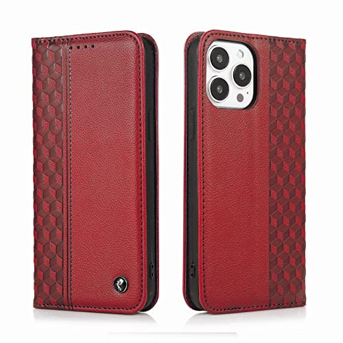 TOHULLE for iPhone 11 Pro Max Case, Premium Premium PU Leather Wallet Case Card Holder Kickstand Built-in Magnetic Closure Plaid Pattern Flip Folio Phone Cover for iPhone 11 Pro Max - Red