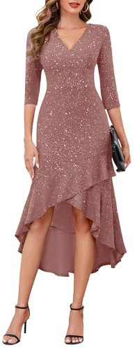 Berylove Ballkleider Damen Fischschwanzkleid Abendkleider Lang Mit Ärmeln Kleid Lang Glitzer Abschlusskleider Hochzeitskleider Frauen Kleider Luxus BLP7065 Blush L