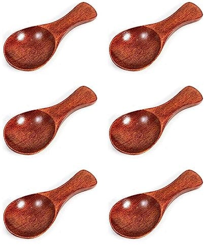 Gelishan 6Pcs Small Condiments Wooden Spoon, Tiny Wooden Serving Spoon, Short Handle Wood Spice Spoon, Multifunctional Wooden Spoons for Honey, Coffee, Tea, Sugar
