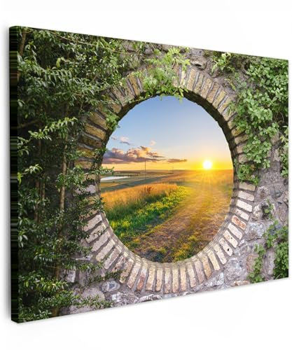 MuchoWow© Impression sur Toile Photo Peinture 80x60 cm Tableau Decoration Murale Chambre Salon Maison Deco Cuisine Campagne - Vista - Soleil - Vue de la fenêtre