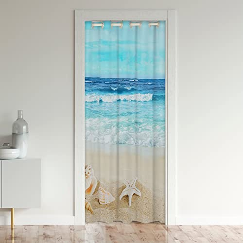 Loussiesd Ozean Türvorhang 86x203cm für Tür Privatsphäre Strand Küsten Schrank Vorhang für Innentür Raumteiler Auto Umkehrbar Hawaiian Strand Shell Marine Life Sea Blau Raumteiler Vorhänge Gardine