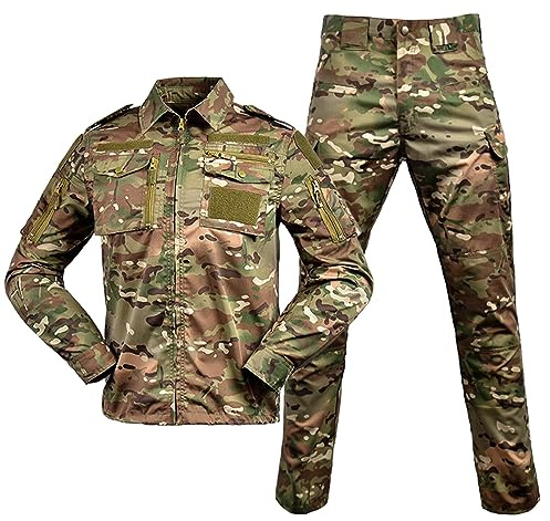 Duohropke Costume de camouflage militaire, ensemble de vêtements d'airsoft, chemise de combat, pantalon pour garçons et filles, uniforme d'armée, costume de soldat camouflage, marron, L