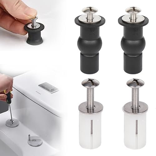 Anwangda Lot de 2 paires de vis pour abattant de WC avec vis en caoutchouc et vis en plastique, boulons d'expansion universels accessoires de fixation pour siège de toilette (noir, blanc)
