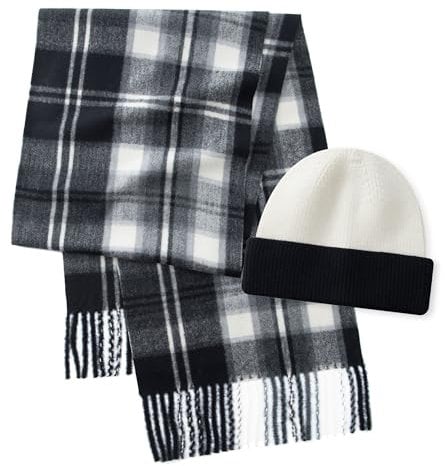 CALVIN & OLIVIA Schal mit Kaschmir-Haptik, weich, für den Winter, weich, Schottenkaro, mehrfarbig, Geschenk für Männer und Frauen, Brillantes schwarz-grau-weißes Karomuster, Standard