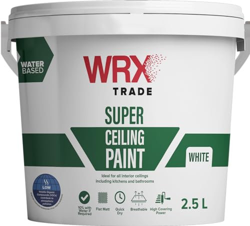 WRX Trade Super Ceiling Paint White - Flat Matt Water Based - No Lines or Streaks (2.5 Liters)