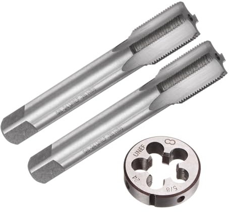 QUARKZMAN Set di 3 Pezzi Rubinetti e Matrici, Maschio Filettatore 5/8-24 UNEF e Filiera Rotonda, Attrezzo per Filettatura e Maschiatura per Riparazione Filetti di Dadi e Bulloni