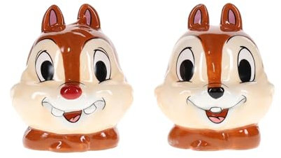 Disney Chip 'n' Dale - Juego de 2 saleros y pimenteros de cerámica, dispensador de especias