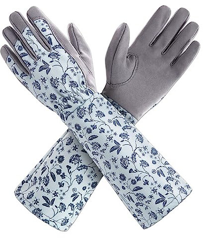 KAYGO Lange Gartenhandschuhe für Damen, Kunstleder Gauntlet Wasserabweisend Rosenhandschuhe, Garten Arbeitshandschuhe für Gartenarbeit Hausarbeit Unterarm Schutz vor Dornen, KG129L (Grau, L)