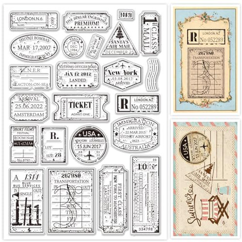 ORIGACH Vintage Flugticket klar Briefmarken Retro-Stil Porto Silikonstempel für Karten machen DIY Scrapbooking Fotoalbum Dekoration, 29.7x21cm/11.7x8.3inch