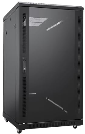 LMS DATA Network & Server Rack Enclosure with Mesh Door, Cooling Fan, Locks, & Removable Side Panels – Floor Standing 19 Inch Rack