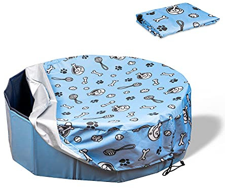 Docuwee Round Pool Cover 71, Foldable Kiddie Solar Cover Fit Dog Swimming Pool, Pets Kids Bath Tub, Anti-UV Dustproof Safety Pool Covers with Cute Paw Bone Pattern