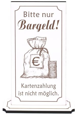 Dekolando Bitte nur Bargeld Aufsteller - Kartenzahlung ist nicht möglich - mit Motiv Geldsack Geldmünzen - Infoaufsteller Schild Geld Bargeldzahlung Hinweisschild Kasse 10 x 20 cm
