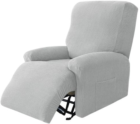 Surwin Sesselschoner für Relaxsessel mit Armlehnen, Stretchhusse für Relaxsessel Anti-Rutsch Fernsehsessel Bezug mit Taschen Sesselbezug Stretch Elastisch (1 Sitzer,4#Hellgrau)