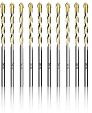 Teronbeta Multi-Material Tile Drill Bit 5mm x 10pcs Drill Bits for Masonry, Concrete, Brick, Cement, Glass, Porcelain, Plastic, Wood