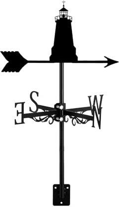 ZNEL Wetterfahne Leuchtturm Form Verzierung Windfahne Mit Dachhalterung Richtungsanzeiger Creative Wetterhahn Für Außen Bauernhaus Hof Garten Gazebo(Style 2, Black)