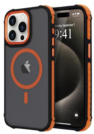 LLZ.COQUE Magnetisch Hülle für iPhone 15 Pro, Transluzente Matte Handyhülle Kompatibel mit MagSafe Stoßfest Fallschutz Schutzhülle Armored Cover für iPhone 15 Pro, Orange