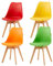 H.J WeDoo 4er Set Esszimmerstühle im Skandinavischen Stil,4 Küchenstühle in Modernen Hellen Farben,Gepolstert in PU mit Buchenholz Beine,Gelb+Rot+Grün+Orange