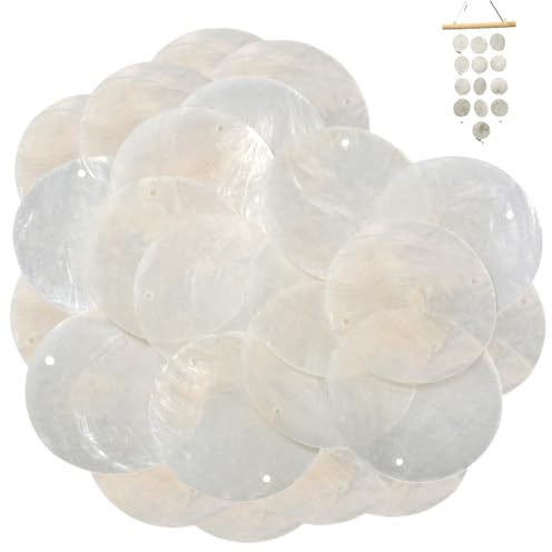 Pastoralist 100pcs Coquilles Capiz Rondes 2 Pouces avec Trou pour Carillon Éolien, Matériau de Vent Bricolage pour Bijoux et Artisanat
