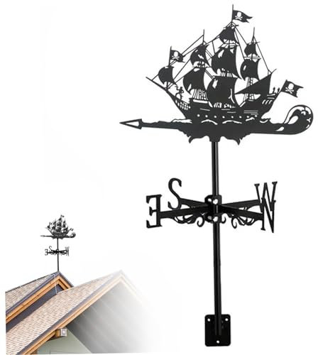 NASSMOSSE Weather Vane Pirate Ship Weather Vanes for The Garden Roof Mount Weather Vane for Yard Metal Wind Direction Indicator for Garden Patio Roof Decor Home Decor