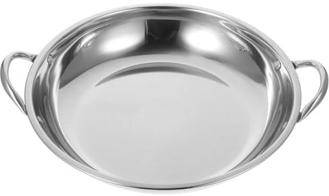 Parliky Poêle Cuisine En Acier Inoxydable 33 Cm Double Poignée, Wok Anti-débordement, Fond Plat Résistant Haute Température, Cuisson Fondue Maison, Ustensile Pour Plaque à Induction, Usage Familial