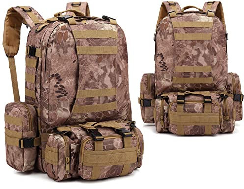 50 l taktischer Rucksack, 4-in-1-Militärrucksack for Männer, Sportrucksack Assault Pack, abnehmbare Molle-Tasche, Umhängetaschen for Outdoor-Wanderungen, Klettern, Armee, Camping(Python Pattern Khaki)