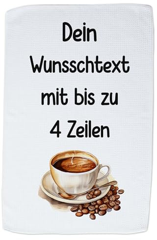 GRAZDesign Geschirrtuch Aufdruck selbst gestalten - Wunschtext - 60x40cm - weiß - personalisiert selber Bedrucken beschriftet Kaffee