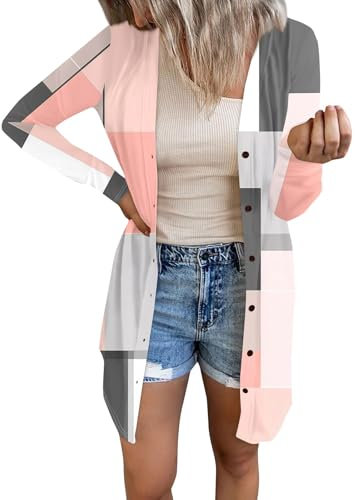 Vêtement Chaud Femme,Surchemise Femme Hiver Pull Long Femme Hiver Chaud Femme Manteaux Polaire Veste A Carreaux Femme Pull Cardigan Coupe Normale (Rose Pâle,S)