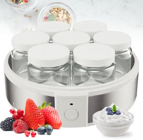 YCNLYSSR Yaourtière électrique 1,26 L Yaourtière Automatique avec Verre réutilisable de 180 ML 7 Pots, démarrage en Un clic/contrôle de température Constant/Nettoyage Facile, pour Yaourt Maison