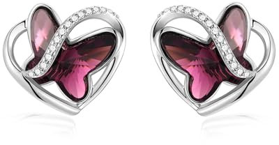 GEORGE · SMITH Orecchini Argento per Donna, Eleganti Orecchini Cuore con Cristallo Farfalla Viola, Orecchini con Farfalla in Argento 925 - Regalo San Valentino per Donne Madri Figlie Fidanzate