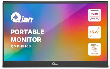 Qian Monitor Portátil IPS Full HD de 15,6 a 60Hz 1920 × 1080 con Soporte, Altavoces Duales, Segunda Pantalla Ultradelgada para Ordenador Portátil/PC/Mac/PS3/4/5/Xbox