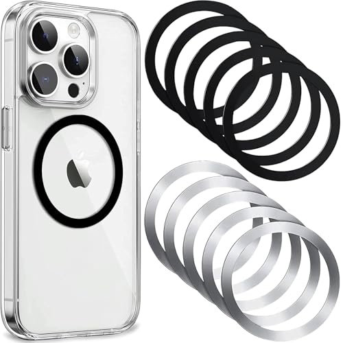 Metallringe Selbstklebend,10 Stück Metallringe mit Aufkleber,Magnet Aufkleber Kompatibel,Ring Magnetisches Adapter Aktualisiert Magnet Handy für Alle Smartphone (Silber,Schwarz) 55 * 45 * 0,4 mm