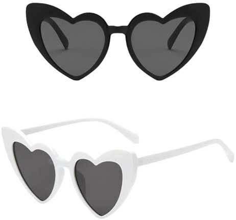 2 Stück Herz Sonnenbrille,Vintage Herzchen Brille für Damen und Herren,UV400 Schutz,Schwarz und Weiß Herzsonnenbrille,Sonnenbrille Herzform für Party,Hochzeit,Retro Herzen Brille für Fashionistas