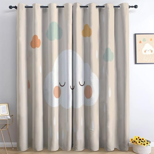 Generisch Verdunkelungsvorhänge 3D Cartoon-Wolken Regen Ösen Vorhang 2Er Set H166 x B75 cm Verdunkelungsvorhang Blickdicht Fenstergardinen Kinderzimmer Schlafzimmer Wohnzimmer Thermovorha