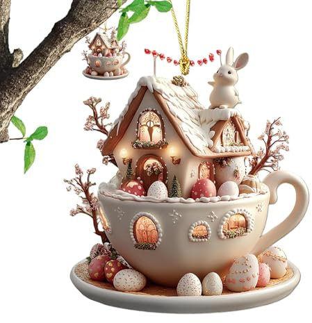 Kaffeetasse Haus Osterei Ornamente - einzigartige Osterbaumdekorationen, Frühlingsfest - | Kleine Kaffeetasse Haus Eiern, dekorativen Hangable Ornament Osteranhänger, Heimakzente zu Hause