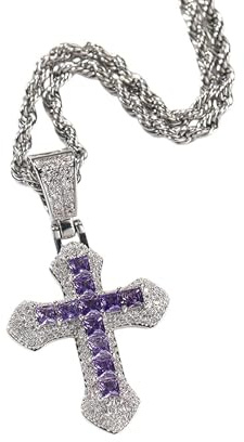 GBTROEY Zirkonia Kreuz Hip Hop Silber Plattiert Iced out Crystal Cross Halskette, Punk-Stil Anhänger Schmuck Mit Edelstahl-Seil-Kette Für Männer Frauen