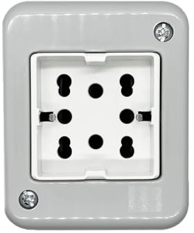 Scatola da esterno da parete, 2 moduli, con presa multistandard schuko bipasso bivalente 10A 16A, IP40 per interno, cassetta per impianto elettrico, fissaggio a muro