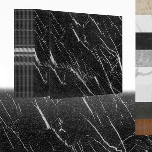 XINZI Piastrelle autoadesive in PVC, per pavimenti in vinile, effetto legno (effetto marmo, nero, 27 pezzi, 2,51 m²)