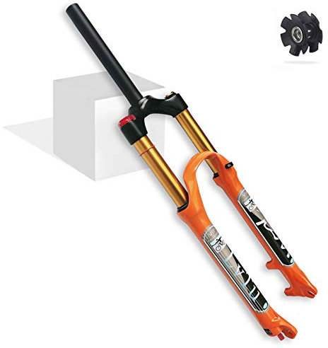 AttLvTu 26 27.5 29 Pollici Bicicletta Forcella Anteriore MTB Aria Smorzamento Regolabile, 140mm Viaggio Lega Leggera 1-1/8 Mountain Bike Forcelle Ammortizzate for Bici con Freno a Disc(Straight Man