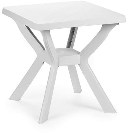 Vekar Gartentisch, weiß, aus Polypropylen, quadratisch, 70 x 70 x 72 cm, robust, wasserdicht, für Garten, Terrasse, Balkon, hergestellt in Italien