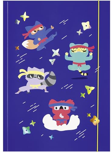 folia 69022 - Sammelmappe A3 HOTFOIL NINJAS, Zeichenmappe aus FSC-Mix Papier mit Folienveredelung, Mappe aus stabilem Karton mit Gummiband