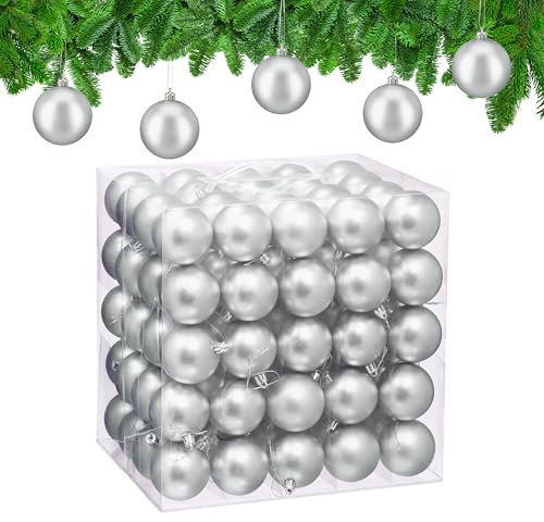 Relaxdays Weihnachtskugeln 100er Set, Weihnachtsdeko, Mattes Design, Christbaumkugel, Tannenbaumschmuck ∅ 6 cm, Silber