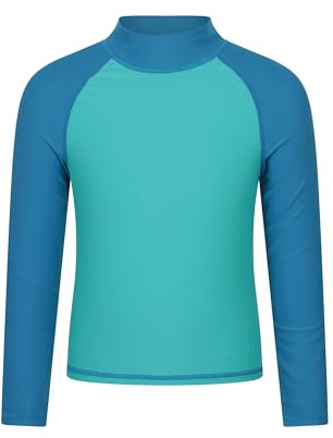 Mountain Warehouse Rashguard pour enfants - Protection UV - Rashguard - Manches longues - Coutures plates - Séchage rapide - Tissu extensible - Printemps été, natation, Bleu sarcelle clair, 7-8 Years