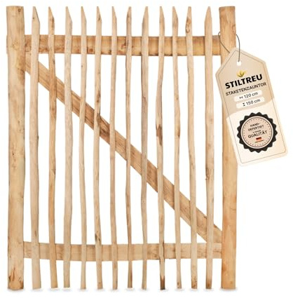 STILTREU Classic Staketenzaun-Tor aus Edelkastanie (Breite 120 cm x Höhe 150 cm)
